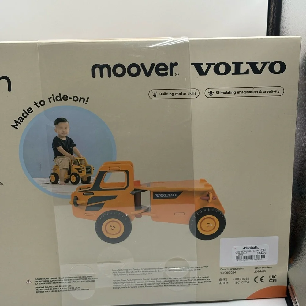 Moover Volvo Wooden Ride-On Truck - Yellow Construction Toy - New yellow